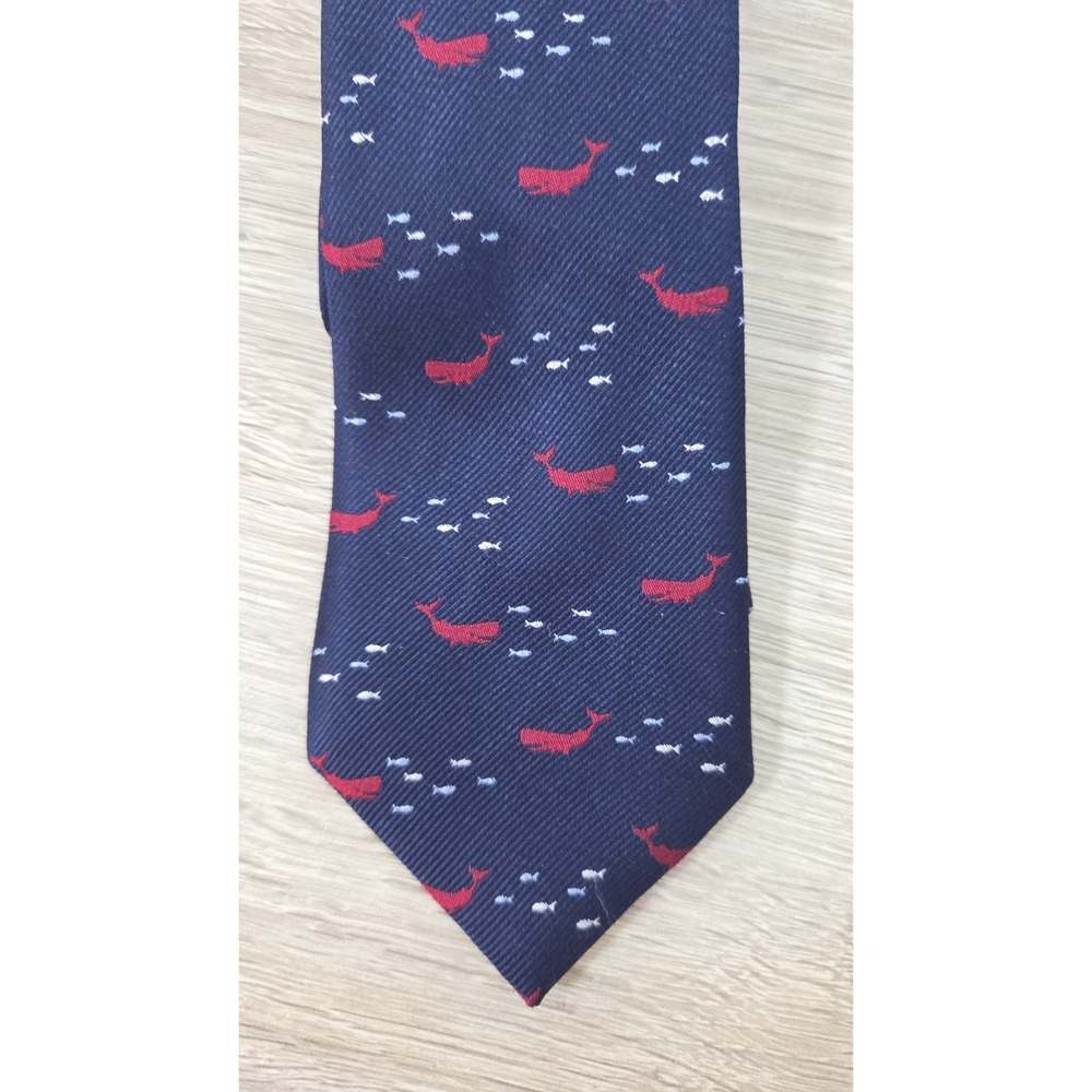 Tommy Hilfiger Blue 100%  Silk Red Whales Tie Fish Classic